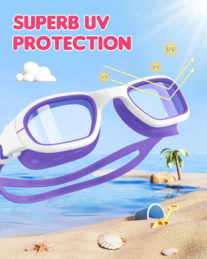 Kids Swim Goggles,Swimming Goggles for Kids 6-14, Anti-Fog UV Protection Pool Glasses for Boys Girls