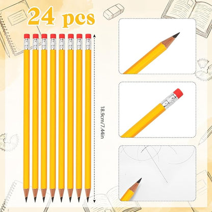 Gersoniel 24 Pack Yellow No. 2 Pencils, HB Wooden Bulk with 48 Eraser Caps