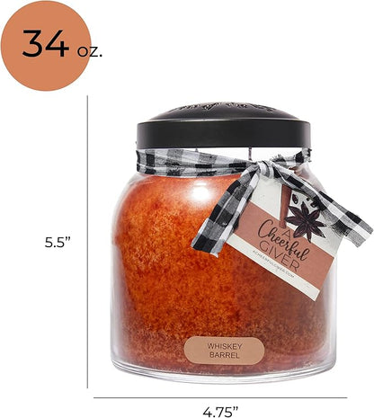 A Cheerful Giver - Whiskey Barrel - 34oz Papa Scented Candle Jar with Lid - Keepers of The Light - 155 Hours of Burn Time, Gift for Father's Day, Brown