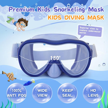 Kids Swim Goggles 180° Snorkel Diving Mask with Nose Cover, Anti-Fog Kids Swimming Goggles with Elastic Fabric Strap for Kids Boys Girls