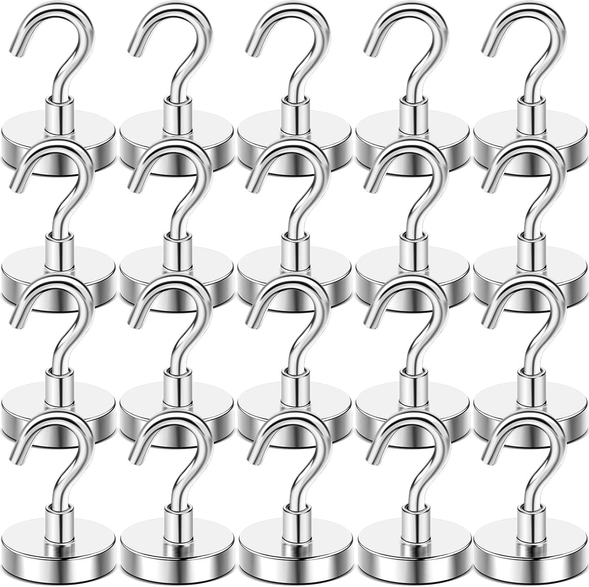 DIYMAG Magnetic Hooks, 80 LB Heavy Duty Strong Magnet with Hook, Rare Earth Neodymium Magnets for Hanging, Magnetics Hanger for Curtain, Home, Kitchen, Workplace, 20 Packs