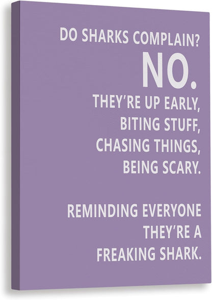 Rusenbao Gym Motivational Workout Wall Art, Home Gym Decor, Inspirational Workout Room Decor, Do Sharks Complain About Monday, Canvas Wall Art for Exercise Fitness Room Office, 11x14 inch(Purple)