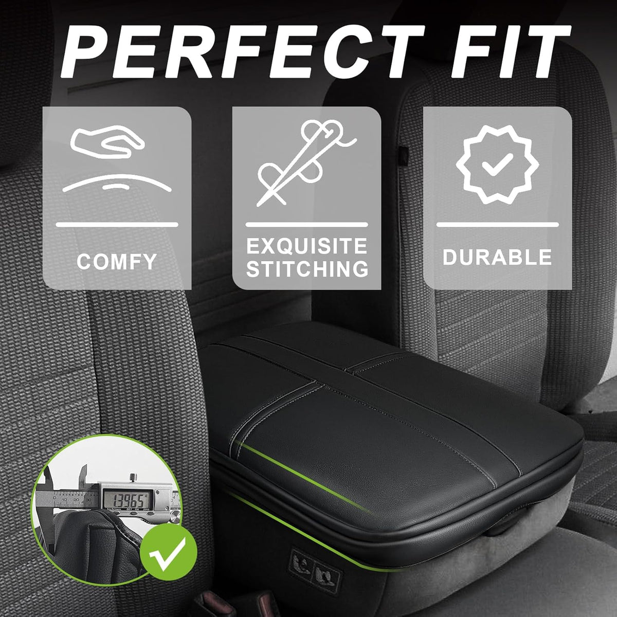 Muslogy Center Console Armrest Cover Compatible with Dodge Ram1500/2500/3500 2002-2012 Comfort Armrest Pad Arm Rest Cushion Vegan Leather Protector 1-Inch Extra Thick(Jump Seat ONLY)