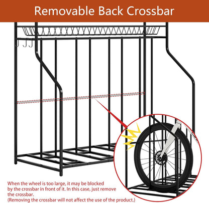4 Bike Stand, Bike Rack Garage with 3-Tier Storage Rack, Bicycle Stand for Garage Organizer, Indoor Sporting Gear Storage Station for Mountain/Road/Hybrid & Fat Tire Bike, Patent Pending