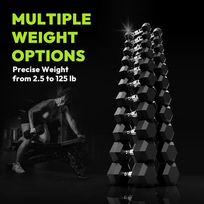 Hex Dumbbell 45-480 lb Set, Rubber Encased Exercise & Fitness Dumbbells for Home Gym, Hand Weights for Strength Training