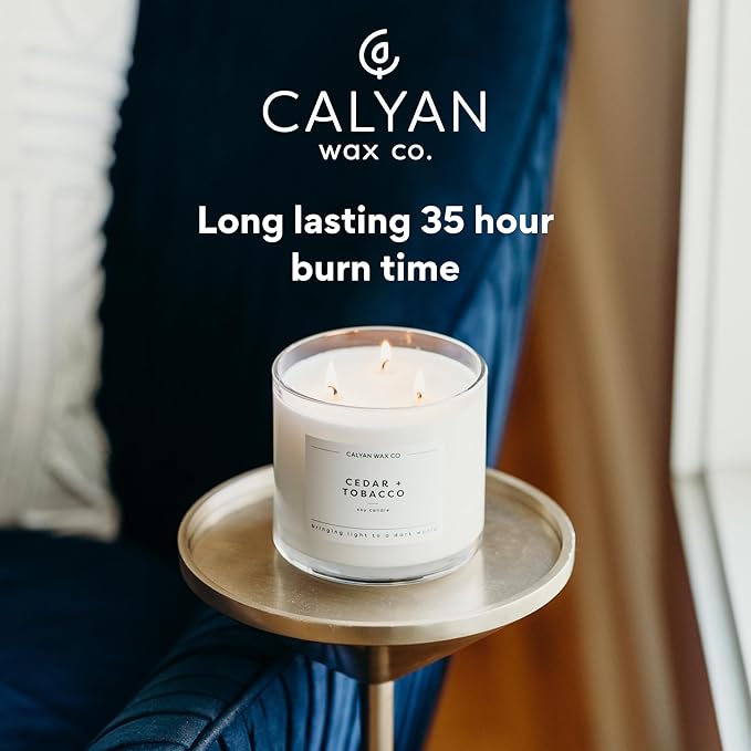 Calyan Wax Co. Mahogany & Cashmere 3 Wick Scented Candle - 43 Hour Burn - Luxury 3 Wick Soy Candles - Non Toxic Soy Wax Candles - Long Lasting Large Glass Jar Candle for Home - 14.9oz