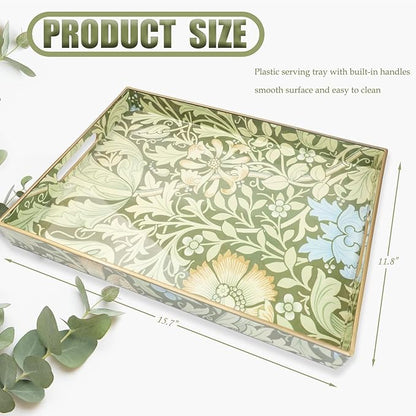 Spsyrine Serving Tray with Handles, Plastic Decorative Tray for Coffee Table, Living Room, Home Decor, 3040C