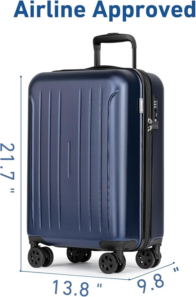 KYME Suitcase Hardshell With Double Spinner Wheels, PC+ABS TSA Lock Travel Luggage (Navy Blue, 20" Carry On)