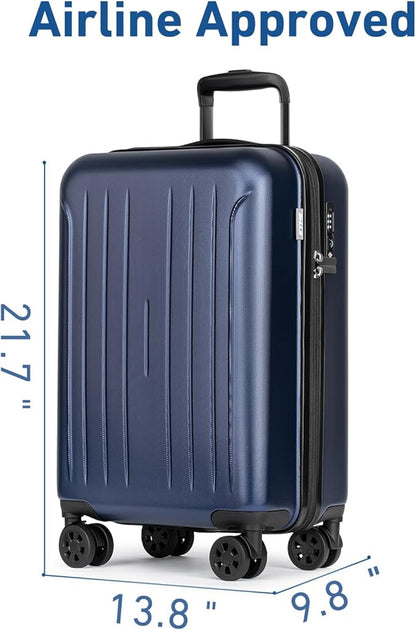 KYME Suitcase Hardshell With Double Spinner Wheels, PC+ABS TSA Lock Travel Luggage (Navy Blue, 20" Carry On)