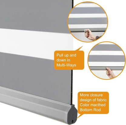Persilux Zebra Window Blinds, Cordless Room Darkening Roller Blinds (23" W x 72" H, Grey) Roller Blinds Cordless Light Filtering, Light Control for Day and Night…