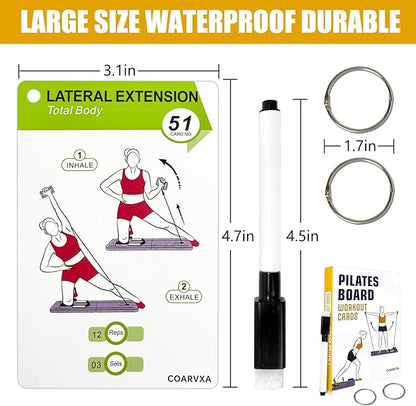 Pilates Board for Women-71 Exercise Cards with Pilates Board，Includes 4-Week Challenge,2 Rings& Dry-Erase for Easy Organization-Home, Gym or Studio (Pilates Board)