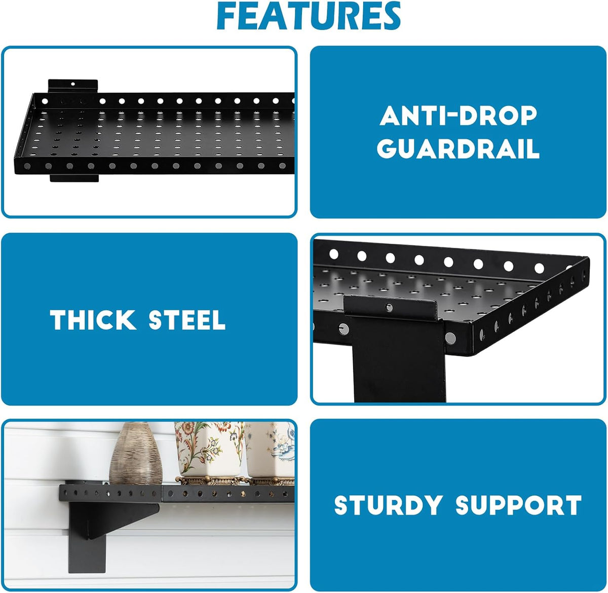 Slatwall Shelves 24x10 Inch, Slatwall Accessories for Retail, Garage, Home Storage, Heavy Duty Slat Wall Hanging Shelf (2, White)