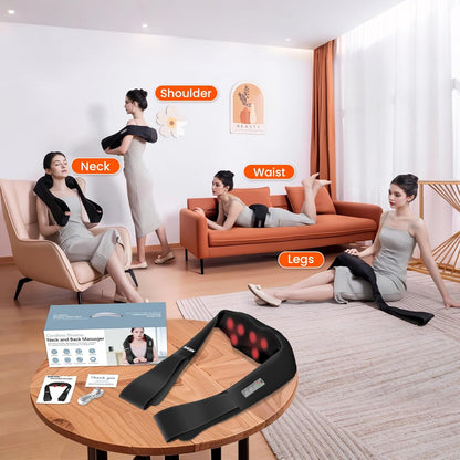 AMZPONY® Cordless Neck Massager for Pain Relief Deep Tissue, Rechargeable Shiatsu Neck and Back Massager Portable Kneading Shoulder Massage for Body Muscle Pain Relief,Gifts for Dad Mom Friends