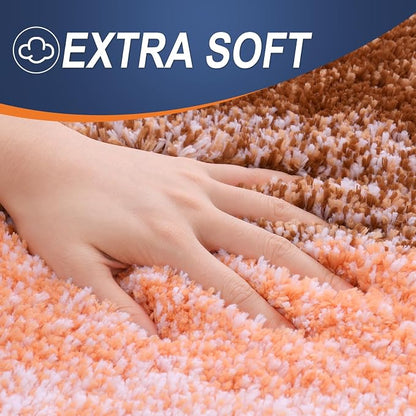 OLANLY Luxury Toilet Rugs U-Shaped 24x20, Extra Soft and Absorbent Microfiber Bathroom Rugs, Non-Slip Plush Shaggy Bath Mat, Machine Wash Dry, Contour Bathroom Mats for Toilet Base, Orange