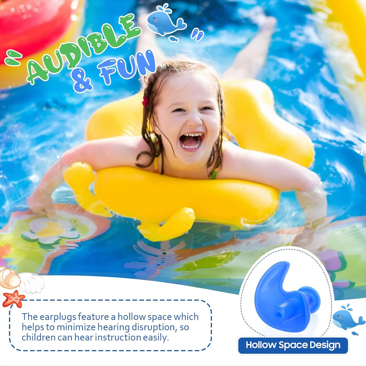 Hearprotek Swimming Ear Plugs, 3 Pairs Soft Waterproof Reusable Earplugs for Swimming Showering Bathing and Other Water Sports Suitable for 6+ Kids(Blue/Orange/Purple)