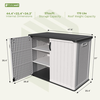 Patiowell 26 Cu.ft Plastic Outdoor Storage Shed w/o Shelf, Lockable Waterproof Horizonal Storage Cabinet Tool Box for Patio, Garden Tools, Garbage Cans, Pool Supplies, White(Not Include Shelves)