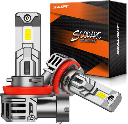 SEALIGHT 𝐇𝟏𝟏/H9/H16 Bulbs, 30000LM 6500K Cool White H8 Fog Bulbs, 1:1 Mini Size, Powersports Accessory Lights with Fan, 3 Mins Plug-N-Play, Pack of 2