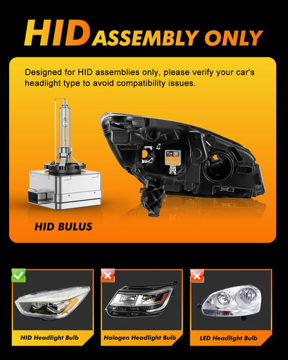 D1S Xenon HID Headlights Bulbs, 400% Enhanced Brightness, 6000K Cool White High/Low Beam, Replacement 66144 66140 85140 85415, IP68 with Metal Base, Plug and Play, Pack of 2