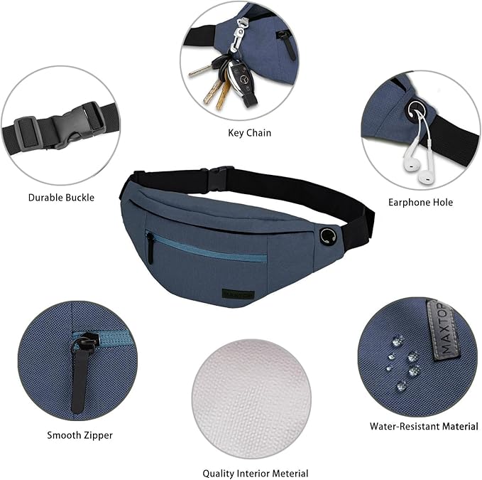 MAXTOP Large Crossbody Fanny Pack with 4-Zipper Pockets,Gifts for Enjoy Sports Festival Workout Traveling Running Casual Hands-Free Wallets Waist Pack Phone Bag Carrying All Phones