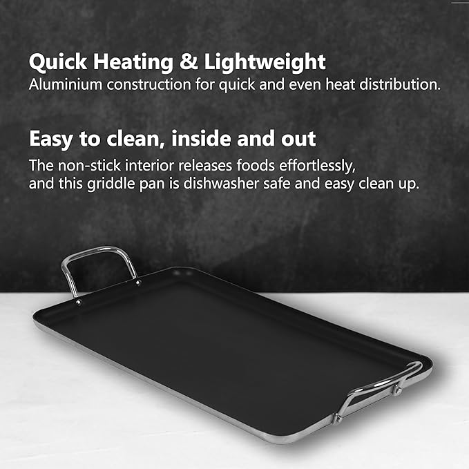 19inch Nonstick Double Griddle Pan, Comales para Tortillas Griddle Pan Burner Skillet with Handles for Stove Top - Coating & Heat Resistant for Frying, Searing, Grilling, Browning