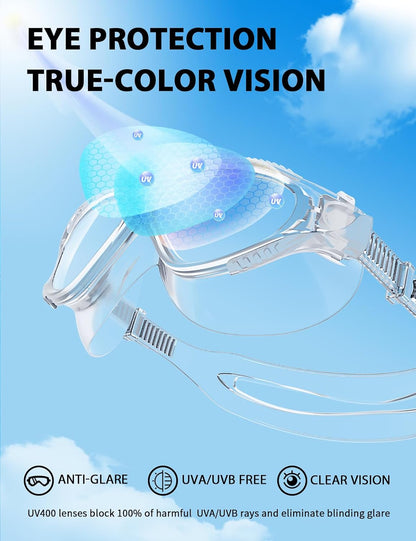 180°Panoramic Swim Goggles Adult, Ultra-Comfort Liquid Silicone Anti-Fog/UV Pool & Outdoor Women Men Youth