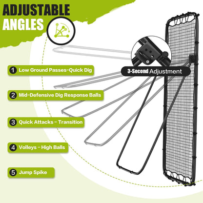 Volleyball Rebounder Net 7x4 Ft, 5-Angle Adjustable Rebounder Net for Practicing Digging, Setting, Spiking, Bounce Back Training Equipment with 2 Target Stripes & Portable Travel Bag for Storage