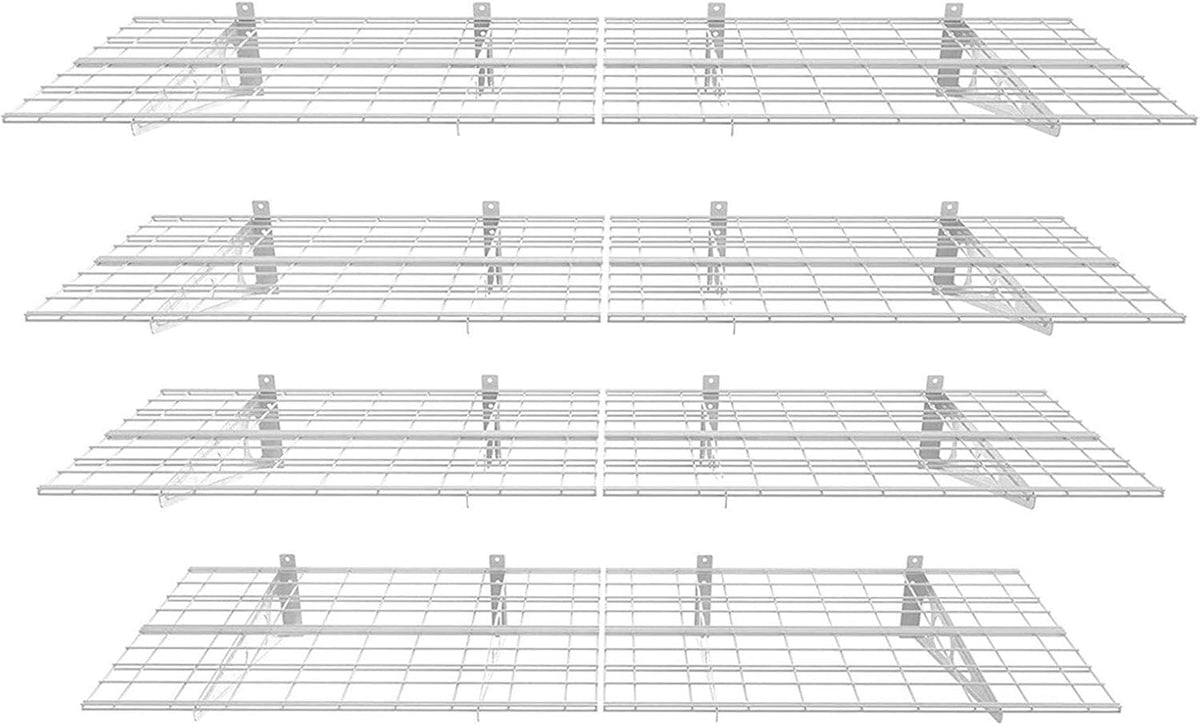 FLEXIMOUNTS 4-Pack 24-inch-by-72-inch Wall Shelf Garage Storage Rack Wall Mounted Floating Shelves 2x6 ft,White