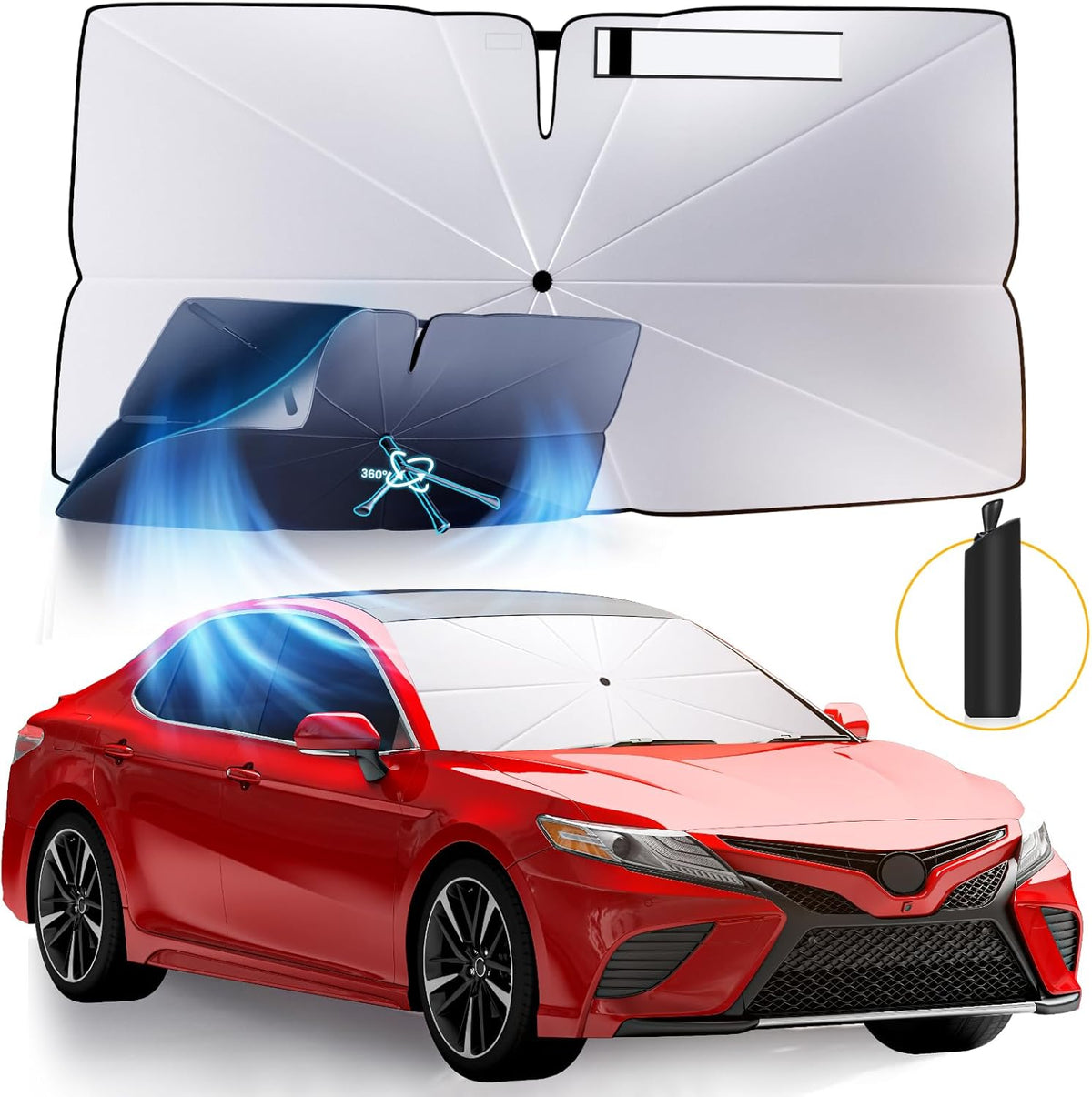 Windshield Sun Shade Umbrella: for Toyota Camry SE XSE LE XLE Hybrid - Front Car Window Shades - Foldable Camry-2018-2023 Sunshades Block UV Keep Cool