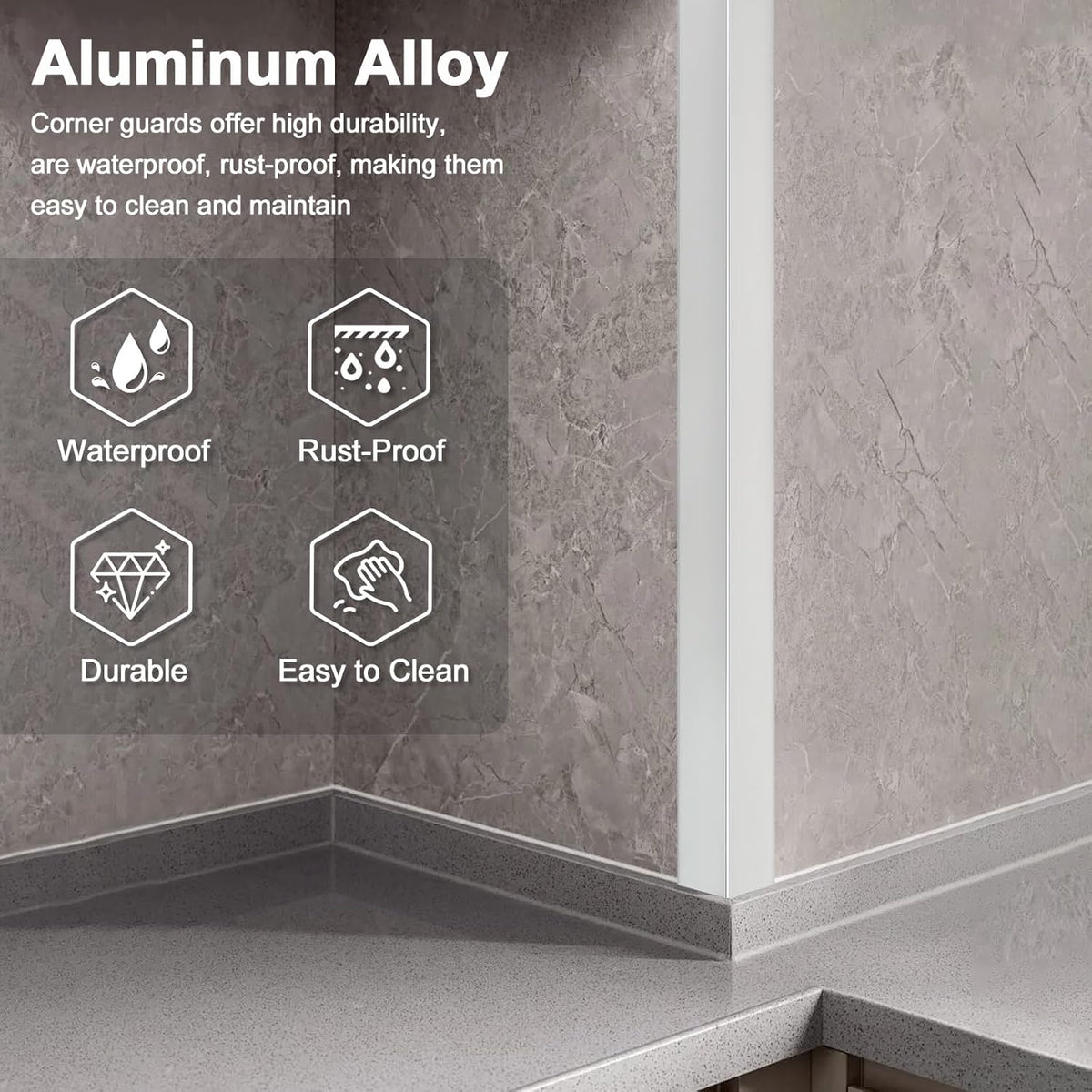4PCS 45" Aluminum Metal Corner Protectors, Self Adhesive Corner Guards, Metal Wall Edge Protector Strip, Furniture Corner Protectors, Wall Cabinet Baseboard Decoration 45" x 1" (Silver)