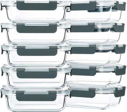 M MCIRCO 10-Pack,22 Oz Glass Meal Prep Containers,Glass Food Storage Containers with lids,Lunch Containers,Microwave, Oven, Freezer and Dishwasher (Gray)