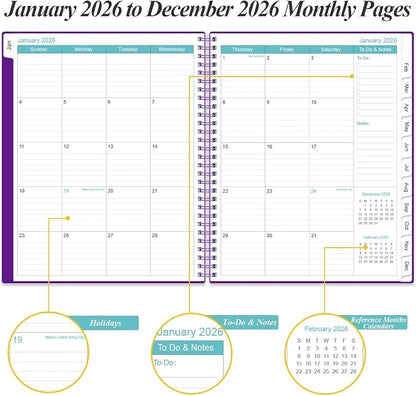 Daily Planner 2026 Full Page Per Day- 2026 Daily & Monthly Planner from January 2026 to December 2026, Day Planner 2026 with 12 Months Tabs, 8.5" x 11", Purple