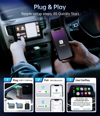 Wireless Carplay Adapter, 2025 Upgrade Mini USB Design for Car Play & Android Auto, Easy Use Fast Stable Connection for iPhone