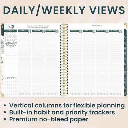 bloom daily planners 2026-2027 Hardcover Academic Year Goal & Vision Planner (July 2026 - July 2027) - 13 Months Agenda - Monthly & Weekly Calendar Organizer - 7.5" x 9" - Eucalyptus, White