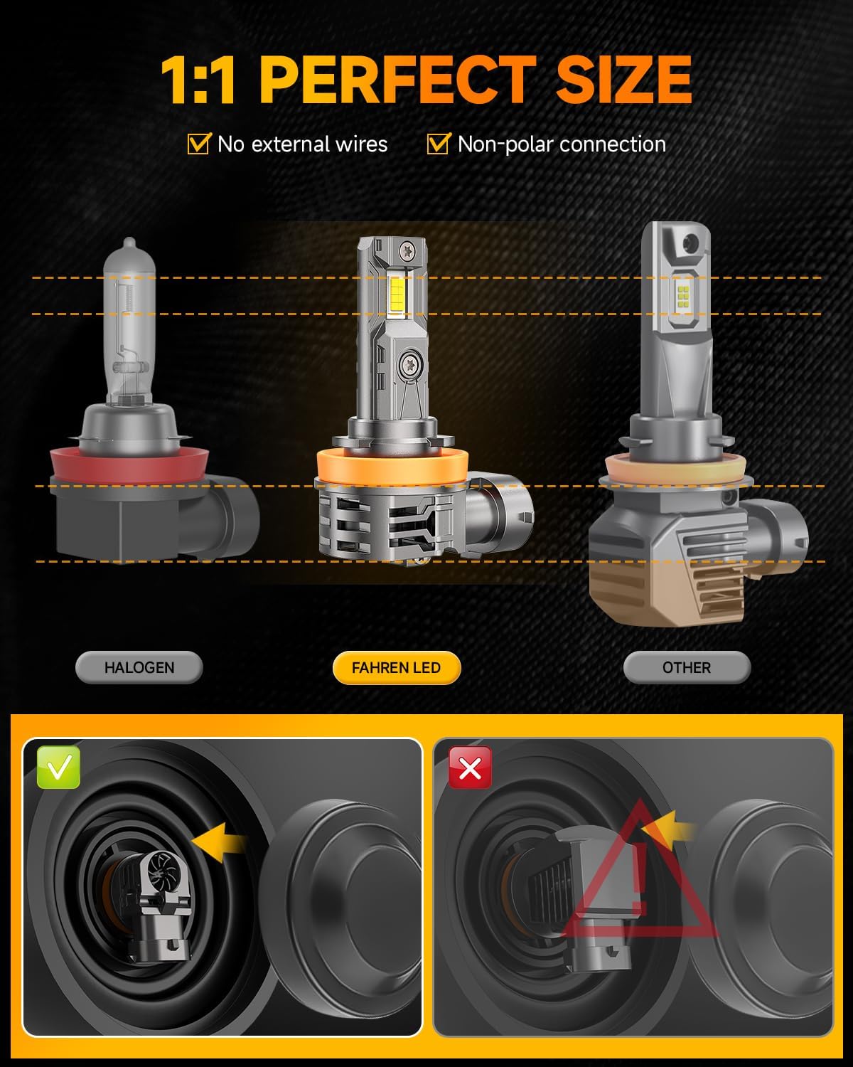 FAHREN H11 9005 Light bulbs Combo, [Upgraded&Brightest] 60000LM 900% Super Bright H9 H8 HB3 Off-Road Use or Fog Light Bulbs,6500K White Non-Polarity Plug and Play, Pack of 4