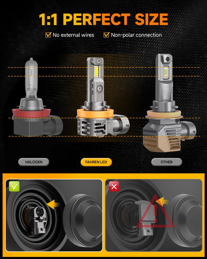 FAHREN H11 9005 Light bulbs Combo, [Upgraded&Brightest] 60000LM 900% Super Bright H9 H8 HB3 Off-Road Use or Fog Light Bulbs,6500K White Non-Polarity Plug and Play, Pack of 4