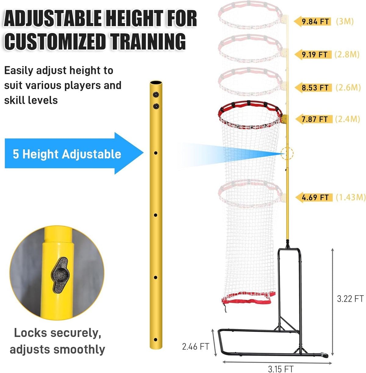 Volleyball Setter Training Equipment, Adjustable Volleyball Setting Trainer Net with 6 Angle and 5 Height Adjustments and 2 Rubber Wheels for Indoor Outdoor Practice