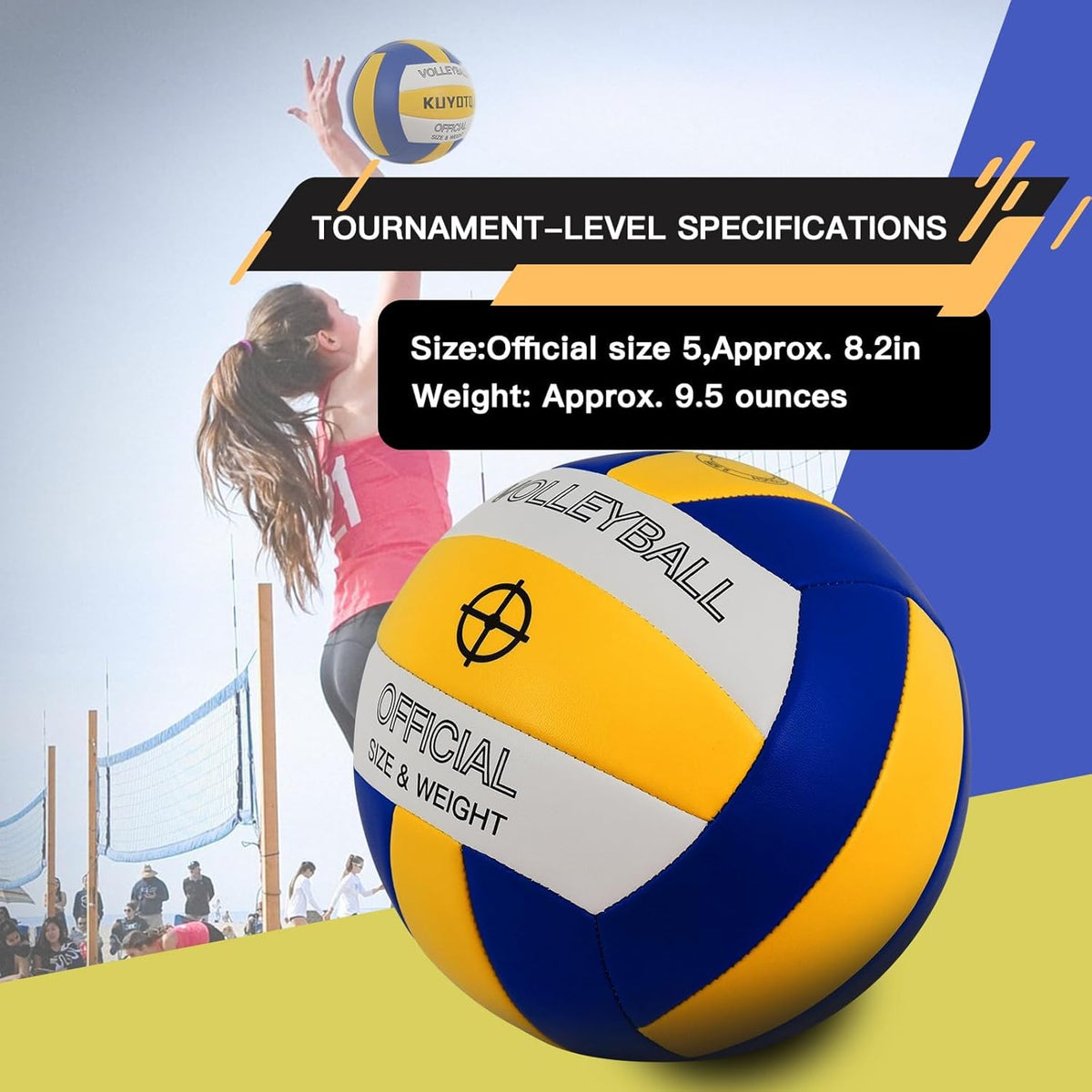 KUYOTQ Official Size 5 in&Outdoor Beach Volleyball,3MM Thickened Surface Soft Leather Youth Womens Mens Volleyball for Game Gym Training(Deflated)
