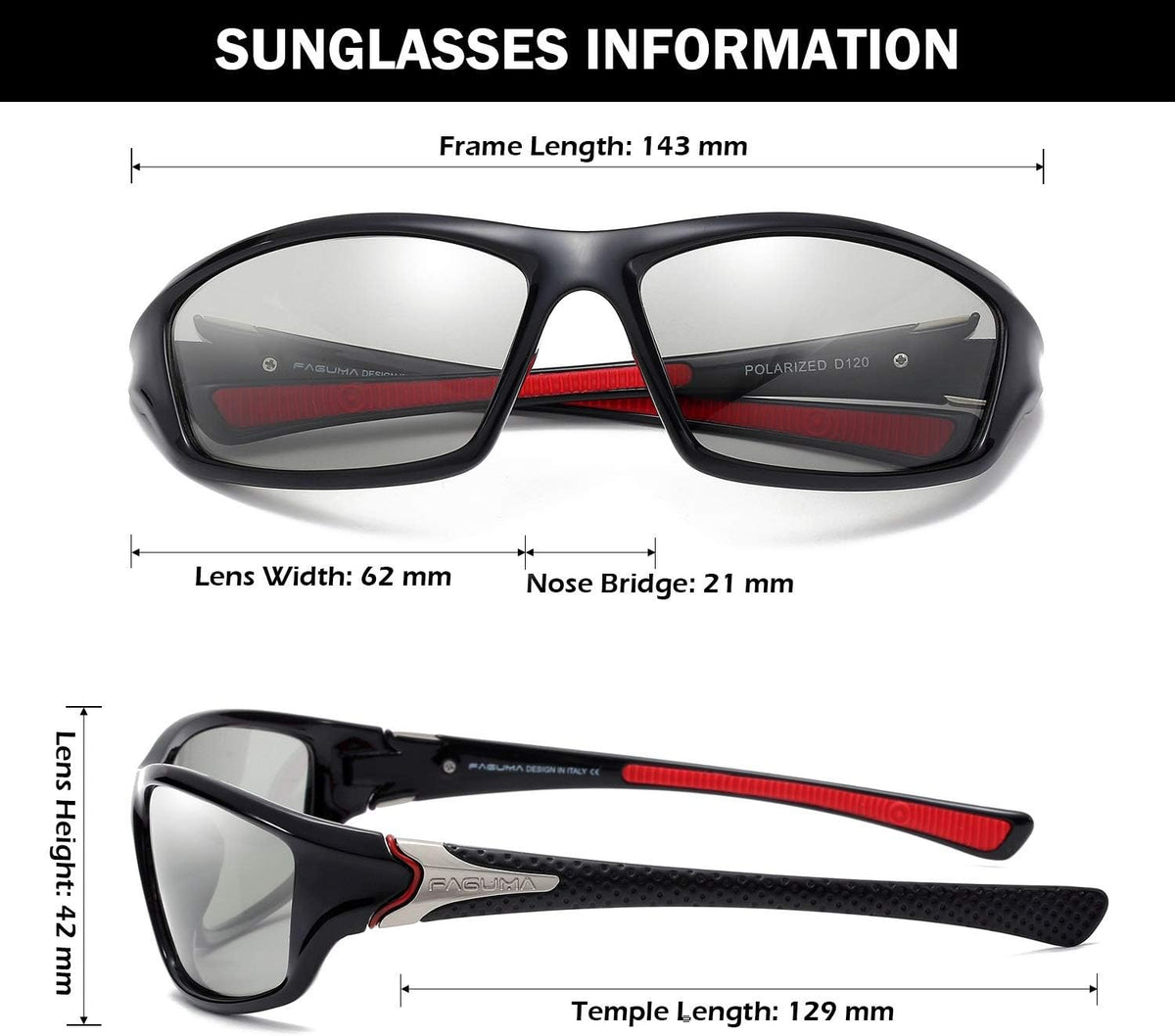FAGUMA Sports Polarized Sunglasses For Men Cycling Driving Fishing UV400 Protection
