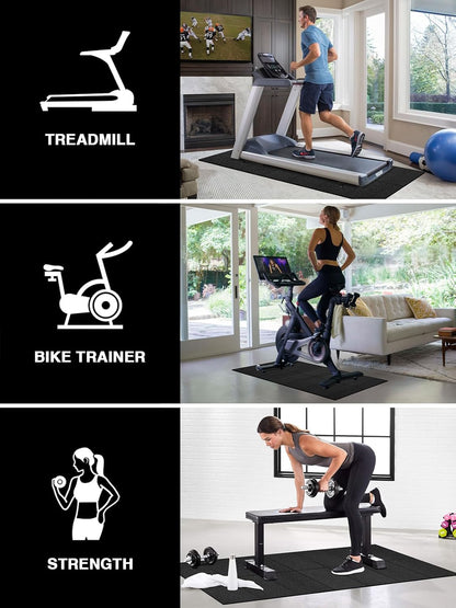 Treadmill Mat, 5'x2.5'/5.6'x2'/6.5'x3'/8'x3',6mm Thickness Exercise Equipment Mat for Carpet Hardwood Floors, Compatible with Walking Pad,Spin Bike,Elliptical Trainer,Rowing Machine