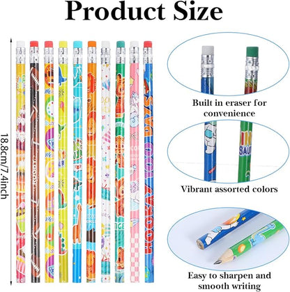 180 Pcs Colorful Wooden Pencils with Erasers, No.2 HB Multicolor Pencils Bulk for Learning Supplies, Rewards, Teacher Gifts & Party Favors