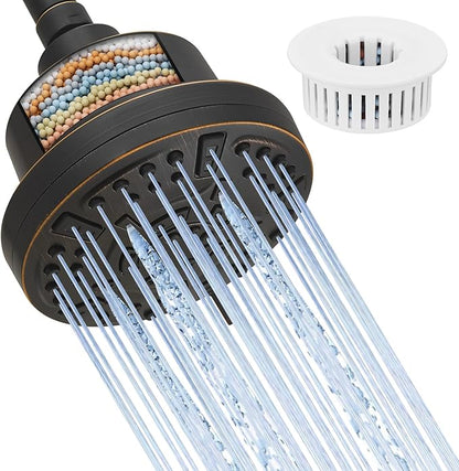 High Pressure Shower Filter Head Oil Rubbed Bronze Fixed Shower Head 7 Settings, 5 Inch Bathroom Rain Shower Head with Enhanced Filter for Hard Water, Reduces Chlorine and Harmful Substances