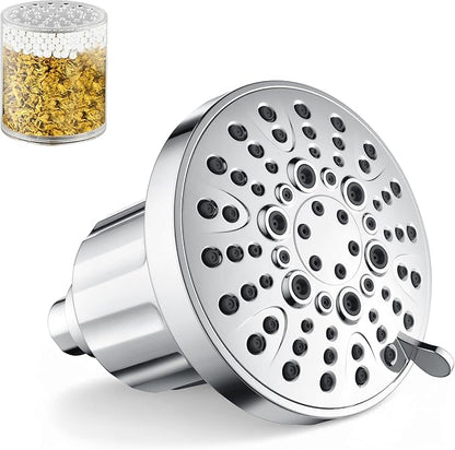 BRIGHT SHOWERS Filtered Shower Head, High Pressure Shower Filter for Hard Water to Remove Chlorine and Impurities, 8 Spray Modes Water Softener Showerhead for Hair and Skin Care, Chrome