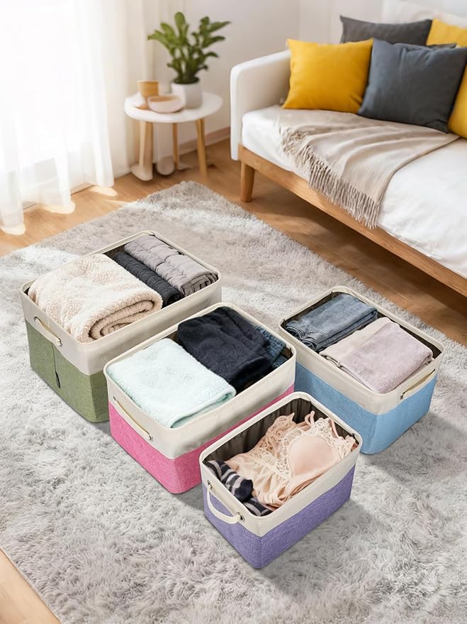 BALEINE 1 Pack Fabric Closet Storage Bins for Shelves, Linen Closet Organizers and Storage, Decorative Baskets for Organizing, Shelf, Clothes, Home, Office (Grey, 12"x8"x8")
