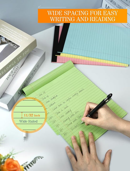 6 Pack Legal Pads 8.5 x 11, Colored Legal Pad Wide Ruled Colored Note Pads