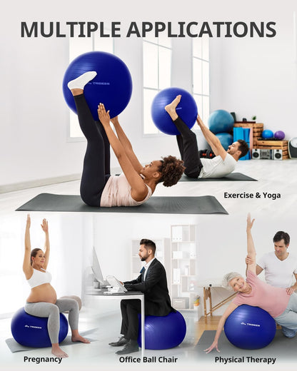 Trideer Extra Thick Yoga Ball Exercise Ball, 5 Sizes Gym Ball, Heavy Duty Ball Chair for Balance, Stability, Pregnancy, Quick Pump Included