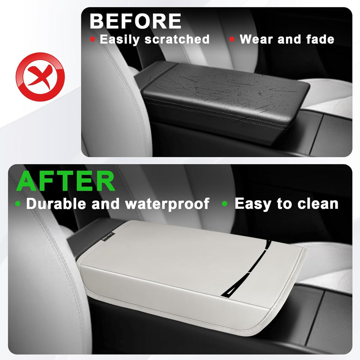 Muslogy Center Console Armrest Cover Compatible with Tesla Model Y Refresh 2026 Comfort Armrest Pad Arm Rest Cushion Vegan Leather Protector Regular Thick (25+ |Juniper| White, Regular)