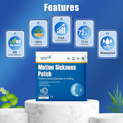 16ct Motion Sickness Patches – Sea Sickness Patches for Cruise, Car, Airplane, and Other Travel – Non-Drowsy, Effective, Lasts 72 Hours