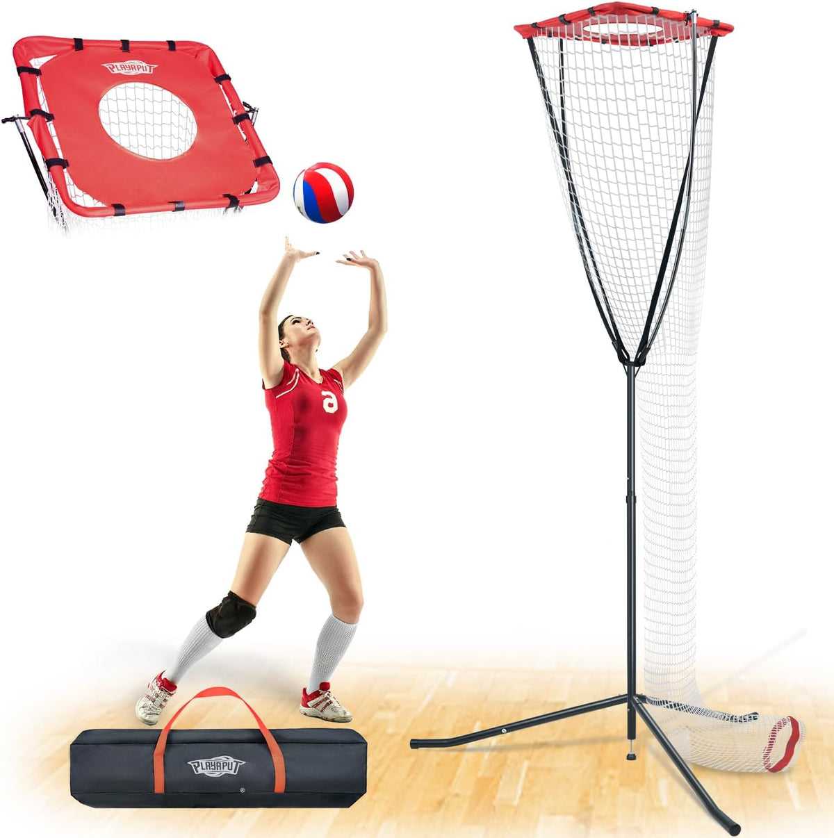 Volleyball Setter Training Net，Height & Angle Adjustable Volleyball Training Net with Metal Frame，Tripod Base for Indoor and Outdoor，Volleyball Training Equipment for Setting,Serving,Spiking