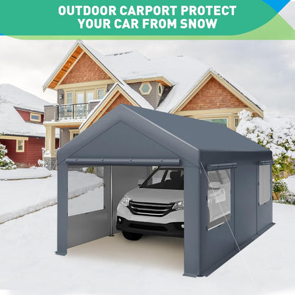 10X20 Ft Heavy Duty Carport Canopy, Portable Garage, Car Tents, Easy to Assemble, Reinforced Structure, with Hanging Edge, Applicable to Car, Bike, Boat, Party (Gray)