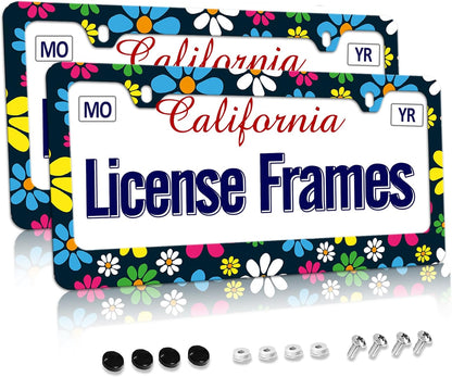 Hippie License Plate Frame Hippie Flower License Plate Covers,Tag Frame for Car Women 2 Pack with Screws 12.3" x 6.3"